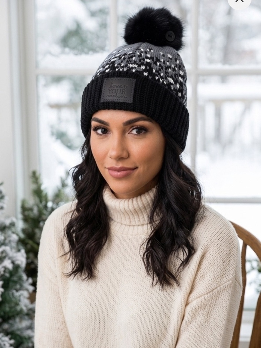 Love Your Melon Black and Gray Pom-Pom Beanie
